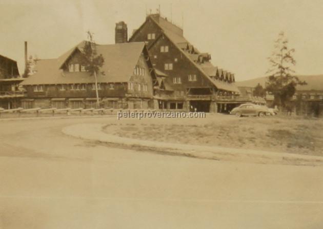 Peter Provenzano Photo Album Image_copy_162.jpg - Old Faithful Inn, Yellowstone National Park, 1942.
Peter and Fay Provenzano vacationed at Yellowstone National Park while driving across the United States from Chicago, Illinois to Scramento, California.
